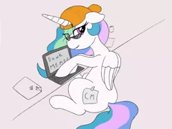 Size: 1280x960 | Tagged: alicorn, artist:matitas, cap, computer, dank memes, derpibooru import, fake cutie mark, floppy ears, hat, princess celestia, safe, solo, sunglasses