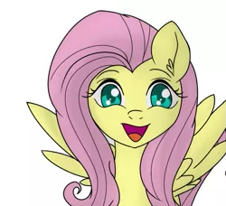Size: 621x567 | Tagged: artist:fluttershy-wins, bust, cute, derpibooru import, fluttershy, happy, looking at you, portrait, safe, shyabetes, simple background, smiling, solo, spread wings, white background