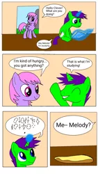 Size: 1080x1920 | Tagged: safe, artist:toyminator900, derpibooru import, oc, oc:clever clop, oc:melody notes, unofficial characters only, pegasus, pony, unicorn, comic, glowing horn, magic, telekinesis