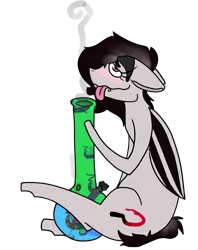 Size: 689x869 | Tagged: safe, artist:cyn-ner, derpibooru import, oc, oc:sickle cell, unofficial characters only, blushing, bong, drug use, drugs, high, narcotics, simple background, solo, tongue out, transparent background