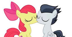 Size: 938x491 | Tagged: safe, artist:rozyfly10, derpibooru import, apple bloom, rumble, earth pony, pegasus, pony, cute, cutie mark, eyes closed, female, filly, kissing, kissy face, love, male, rumbloom, shipping, simple background, straight, the cmc's cutie marks, transparent background