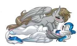 Size: 6000x3545 | Tagged: safe, artist:amazing-artsong, derpibooru import, oc, oc:digital dusk, oc:star seeker, unofficial characters only, hippogriff, pegasus, pony, absurd resolution, cpr, female, kissing, male, mare, simple background, stallion, straight, transparent background