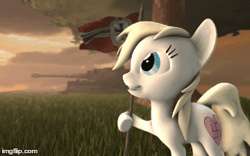 Size: 360x225 | Tagged: safe, artist:scientsit, derpibooru import, oc, oc:aryanne, unofficial characters only, earth pony, pony, 3d, animated, female, field, flag, germany, gif, grass, heart, holding, military, nazi, pole, solo, source filmmaker, swastika, tank (vehicle)