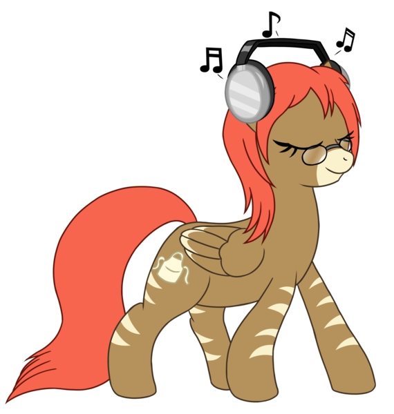 Size: 1603x1687 | Tagged: safe, artist:steelph, derpibooru import, oc, oc:arisu, unofficial characters only, pegasus, pony, eyes closed, female, glasses, headphones, music notes, simple background, solo, transparent background, walking