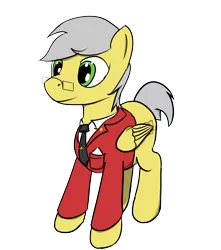 Size: 2260x2560 | Tagged: safe, artist:clacksphob, derpibooru import, oc, oc:insight, unofficial characters only, pegasus, pony, 2017 community collab, derpibooru community collaboration, clothes, glasses, jacket, lapel pin, necktie, simple background, solo, transparent background