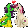 Size: 100x100 | Tagged: safe, artist:anxiouslilnerd, derpibooru import, roseluck, oc, oc:camoflage cat, pegasus, pony, canon x oc, neon, pixel art, shipping, simple background, transparent background