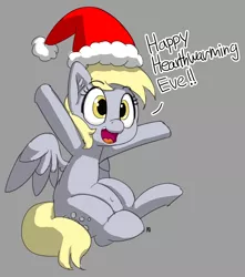 Size: 4481x5076 | Tagged: safe, artist:pabbley, derpibooru import, derpy hooves, pegasus, pony, absurd resolution, belly button, dialogue, female, happy, hat, mare, open mouth, santa hat, simple background, sitting, solo, underp