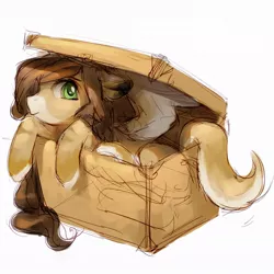 Size: 1080x1080 | Tagged: safe, artist:aphphphphp, derpibooru import, oc, unofficial characters only, pony, box, colored sketch, cute, female, mare, pony in a box, simple background, solo, trunk, white background