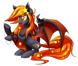 Size: 1600x1351 | Tagged: safe, artist:centchi, derpibooru import, oc, oc:harvest moon, unofficial characters only, bat pony, pony, bat pony oc, female, mare, simple background, sitting, solo, transparent background, watermark