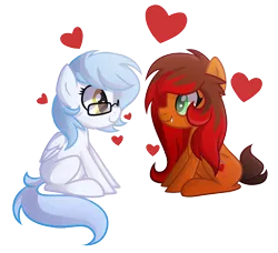Size: 1898x1728 | Tagged: safe, artist:drawntildawn, derpibooru import, oc, unofficial characters only, pegasus, pony, fangs, female, heart, lesbian, oc x oc, shipping, simple background, transparent background