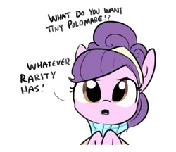 Size: 935x807 | Tagged: safe, artist:tjpones, derpibooru import, suri polomare, earth pony, pony, colored sketch, cute, dialogue, envy, female, implied rarity, offscreen character, open mouth, simple background, sketch, solo, suribetes, what do you want, white background
