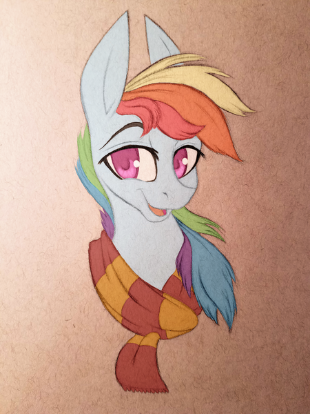 Size: 3024x4032 | Tagged: absurd resolution, artist:waterferret, clothes, crossover, derpibooru import, gryffindor, harry potter, part of a set, rainbow dash, safe, scarf, solo, traditional art