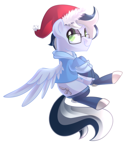Size: 2000x2236 | Tagged: safe, artist:drawntildawn, derpibooru import, oc, unofficial characters only, pegasus, pony, glasses, hat, santa hat, simple background, solo, transparent background