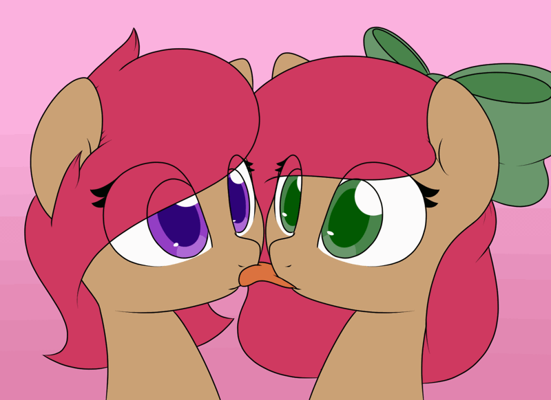 Size: 1650x1200 | Tagged: safe, artist:lockheart, derpibooru import, oc, oc:cherry sweetheart, oc:stella cherry, unofficial characters only, pony, animated, blank stare, bow, cute, fluffle puffing, gif, gradient background, licking, meme, pink background, poni licking poni, simple background, tongue out, twins