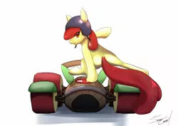 Size: 1842x1302 | Tagged: apple bloom, applewood derby, artist:sakuracheetah, cart, derpibooru import, helmet, safe, solo, the cart before the ponies