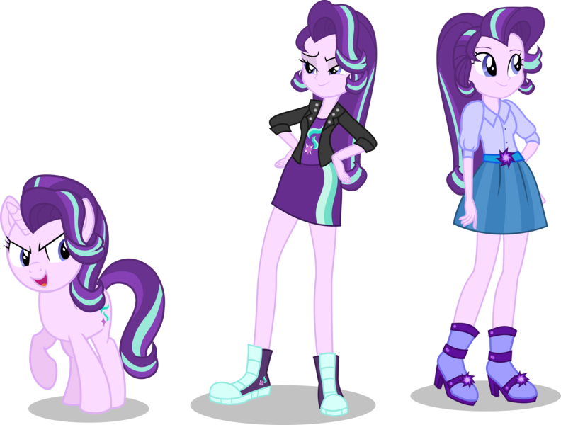 Size: 7501x5683 | Tagged: safe, artist:limedazzle, derpibooru import, starlight glimmer, equestria girls, absurd resolution, alternate universe, boots, clothes, comparison, converse, cute, equestria girls-ified, high heel boots, high heels, jacket, leather jacket, lidded eyes, open mouth, raised hoof, shoes, simple background, skirt, smiling, sneakers, solo, transparent background, vector