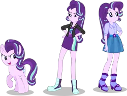 Size: 7501x5683 | Tagged: safe, artist:limedazzle, derpibooru import, starlight glimmer, equestria girls, absurd resolution, alternate universe, boots, clothes, comparison, converse, cute, equestria girls-ified, high heel boots, high heels, jacket, leather jacket, lidded eyes, open mouth, raised hoof, shoes, simple background, skirt, smiling, sneakers, solo, transparent background, vector