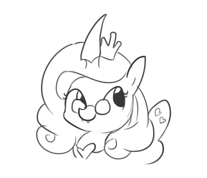 Size: 935x807 | Tagged: safe, artist:tjpones, derpibooru import, queen chrysalis, cute, cute little fangs, cutealis, fangs, glasses, monochrome, reversalis, simple background, sketch, solo, white background