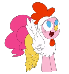 Size: 1082x1172 | Tagged: animal costume, artist:mr. rottson, chicken pie, chicken suit, clothes, costume, derpibooru import, nightmare night costume, no catchlights, pinkie pie, safe, simple background, solo, transparent background