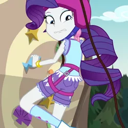 Size: 720x720 | Tagged: safe, derpibooru import, screencap, rarity, equestria girls, legend of everfree, cropped, helmet, solo, tree