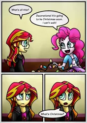 Size: 1240x1754 | Tagged: safe, artist:rambopvp, derpibooru import, pinkie pie, sunset shimmer, equestria girls, christmas, comic