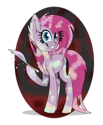 Size: 2400x2905 | Tagged: artist:xxsunsetshimmer23xx, derpibooru import, female, grimdark, hoof hold, knife, pinkamena diane pie, pinkie pie, simple background, solo, transparent background