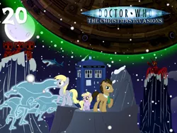 Size: 1024x768 | Tagged: safe, artist:bronybyexception, derpibooru import, derpy hooves, dinky hooves, doctor whooves, queen chrysalis, time turner, pegasus, pony, windigo, advent calendar, christmas, doctor who, female, mare