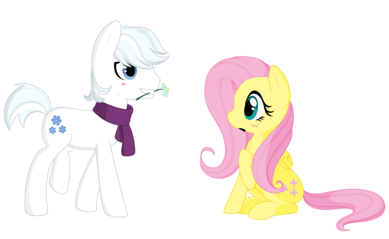 Size: 1036x636 | Tagged: artist:gothicblueeyes, crack shipping, derpibooru import, double diamond, doubleflutter, flower, flower in mouth, fluttershy, mouth hold, safe, shipping, simple background, transparent background