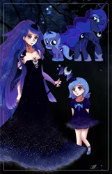 Size: 912x1414 | Tagged: alternative cutie mark placement, artist:violetleegee, clothes, derpibooru import, dress, filly, human, humanized, human ponidox, princess luna, safe, self paradox, self ponidox, shoulder cutie mark, staff, wand, woona, younger