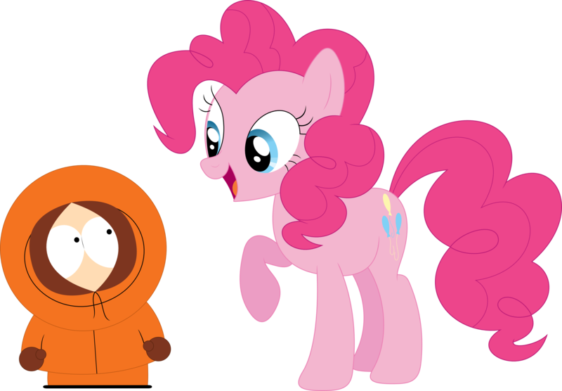 Size: 3570x2483 | Tagged: safe, artist:porygon2z, derpibooru import, pinkie pie, earth pony, human, pony, clothes, crossover, gloves, kenny mccormick, raised hoof, simple background, south park, this will end in death, transparent background