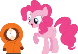 Size: 3570x2483 | Tagged: safe, artist:porygon2z, derpibooru import, pinkie pie, earth pony, human, pony, clothes, crossover, gloves, kenny mccormick, raised hoof, simple background, south park, this will end in death, transparent background