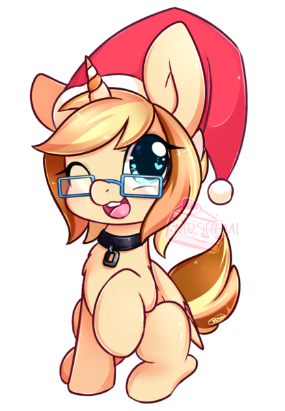 Size: 800x1150 | Tagged: artist:mrsremi, derpibooru import, glasses, hat, oc, safe, santa hat, simple background, solo, transparent background, unofficial characters only