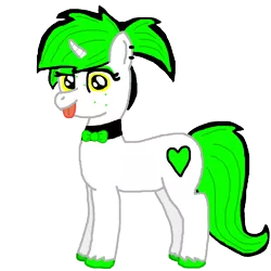 Size: 1200x1200 | Tagged: safe, artist:poniplayge, derpibooru import, oc, oc:emerald gloom, unofficial characters only, pony, unicorn, 2017 community collab, derpibooru community collaboration, bowtie, cutie mark, ear piercing, piercing, simple background, solo, tongue out, transparent background, yellow eyes