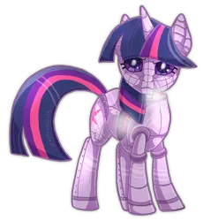 Size: 700x761 | Tagged: safe, artist:themoonfall, derpibooru import, twilight sparkle, oc, oc:twibot sparker, robot, unicorn, frown, glare, looking at you, simple background, solo, steam, transparent background, twibot, unicorn twilight