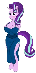 Size: 1970x3994 | Tagged: suggestive, artist:steelph, derpibooru import, starlight glimmer, anthro, unguligrade anthro, unicorn, bedroom eyes, big breasts, blushing, breasts, busty starlight glimmer, cleavage, clothes, dress, female, gown, looking at you, nightgown, simple background, solo, solo female, stupid sexy starlight glimmer, transparent background