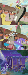 Size: 555x1482 | Tagged: suggestive, derpibooru import, edit, edited screencap, screencap, discord, starlight glimmer, trixie, pony, unicorn, to where and back again, animated, crack shipping, female, gif, gilligan cut, if the wagon's a-rocking don't come a-knocking, male, mare, screencap comic, shipping, straight, trixcord, trixie's wagon