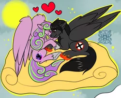 Size: 1200x975 | Tagged: safe, artist:sapphirus, derpibooru import, oc, oc:moonblaze, oc:moonlightbunny, unofficial characters only, pony, commission, couple, female, male, mare, prince, princess, red and black oc, red eyes, stallion