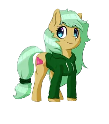 Size: 1449x1649 | Tagged: safe, artist:salamishowdown, derpibooru import, oc, oc:blossom heart, unofficial characters only, earth pony, pony, 2017 community collab, derpibooru community collaboration, clothes, hoodie, simple background, smiling, solo, transparent background