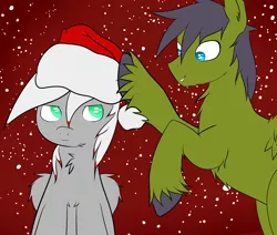 Size: 4600x3900 | Tagged: safe, artist:evil-rainbow-dash, derpibooru import, oc, oc:full moon, oc:razor gear, unofficial characters only, alicorn, pegasus, pony, absurd resolution, hat, santa hat, simple background, unshorn fetlocks