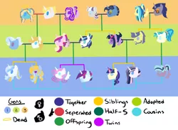 Size: 3000x2200 | Tagged: safe, artist:peppertomb, derpibooru import, allie way, comet tail, night light, prince blueblood, princess cadance, princess flurry heart, shining armor, trixie, twilight sparkle, twilight sparkle (alicorn), twilight velvet, oc, alicorn, pony, bluetrix, cometlight, family tree, female, male, nightvelvet, shiningcadance, shipping, straight