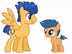 Size: 960x720 | Tagged: safe, derpibooru import, first base, flash sentry, earth pony, pegasus, pony, blank flank, brothers, colt, cute, duo, foal, headcanon, male, orange bros, short tail, simple background, spread wings, stallion, white background, wings