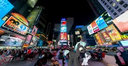 Size: 1024x531 | Tagged: safe, artist:jawsandgumballfan24, derpibooru import, rumble, thunderlane, human, pony, brothers, irl, new york city, photo, ponies in real life, times square, watermark