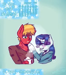 Size: 488x556 | Tagged: 30 day otp challenge, anthro, artist:fluffyrainbowkitty, big macintosh, clothes, cute, derpibooru import, height difference, male, rarimac, rarity, safe, shipping, straight, winter