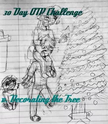 Size: 1024x1173 | Tagged: 30 day otp challenge, anthro, artist:fluffyrainbowkitty, big macintosh, blushing, christmas tree, clothes, cute, derpibooru import, grayscale, group, height difference, lined paper, male, monochrome, piggyback ride, rarimac, rarity, safe, shipping, sketch, straight, sweetie belle, traditional art, winter