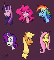 Size: 964x1076 | Tagged: applejack, artist:smilingm00n, curved horn, derpibooru import, fluttershy, mane six, pinkie pie, rainbow dash, rarity, safe, twilight sparkle