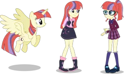 Size: 7000x4205 | Tagged: safe, artist:limedazzle, derpibooru import, moondancer, alicorn, equestria girls, absurd resolution, alicornified, alternate universe, boots, clothes, crystal prep academy, crystal prep academy uniform, crystal prep shadowbolts, cute, equestria girls-ified, glasses, moondancercorn, pleated skirt, ponytail, race swap, school uniform, shoes, simple background, skirt, socks, solo, transparent background, vector