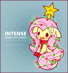 Size: 1125x1200 | Tagged: safe, artist:symbianl, derpibooru import, fluttershy, pony, adorable distress, animated, blushing, christmas lights, christmas tree, clothes, cute, decoration, descriptive noise, female, floppy ears, fluttertree, gif, horse noises, mare, meme, no nose, scarf, shyabetes, solo, squee, sweat, tree