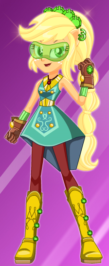 Size: 224x545 | Tagged: safe, artist:unicornsmile, derpibooru import, applejack, equestria girls, legend of everfree, boots, clothes, crystal guardian, fist, freckles, high heel boots, open mouth, ponied up, ponytail, solo, starsue, super ponied up, visor