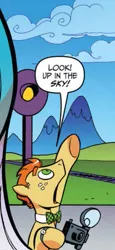 Size: 251x546 | Tagged: artist:andypriceart, bowtie, camera, comic, dc comics, derpibooru import, idw, jimmy olsen, juxtaposition bait, pointing, ponified, princess celestia, red hair, red mane, safe, spoiler:comic