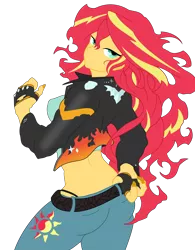 Size: 5156x6604 | Tagged: safe, artist:girlsay, artist:tyler611, derpibooru import, sunset shimmer, equestria girls, absurd resolution, ass, badass, belt, breasts, bunset shimmer, clothes, cutie mark on clothes, female, fingerless gloves, gloves, midriff, panties, pants, punk, rear view, simple background, solo, thong, transparent background, underwear, vector